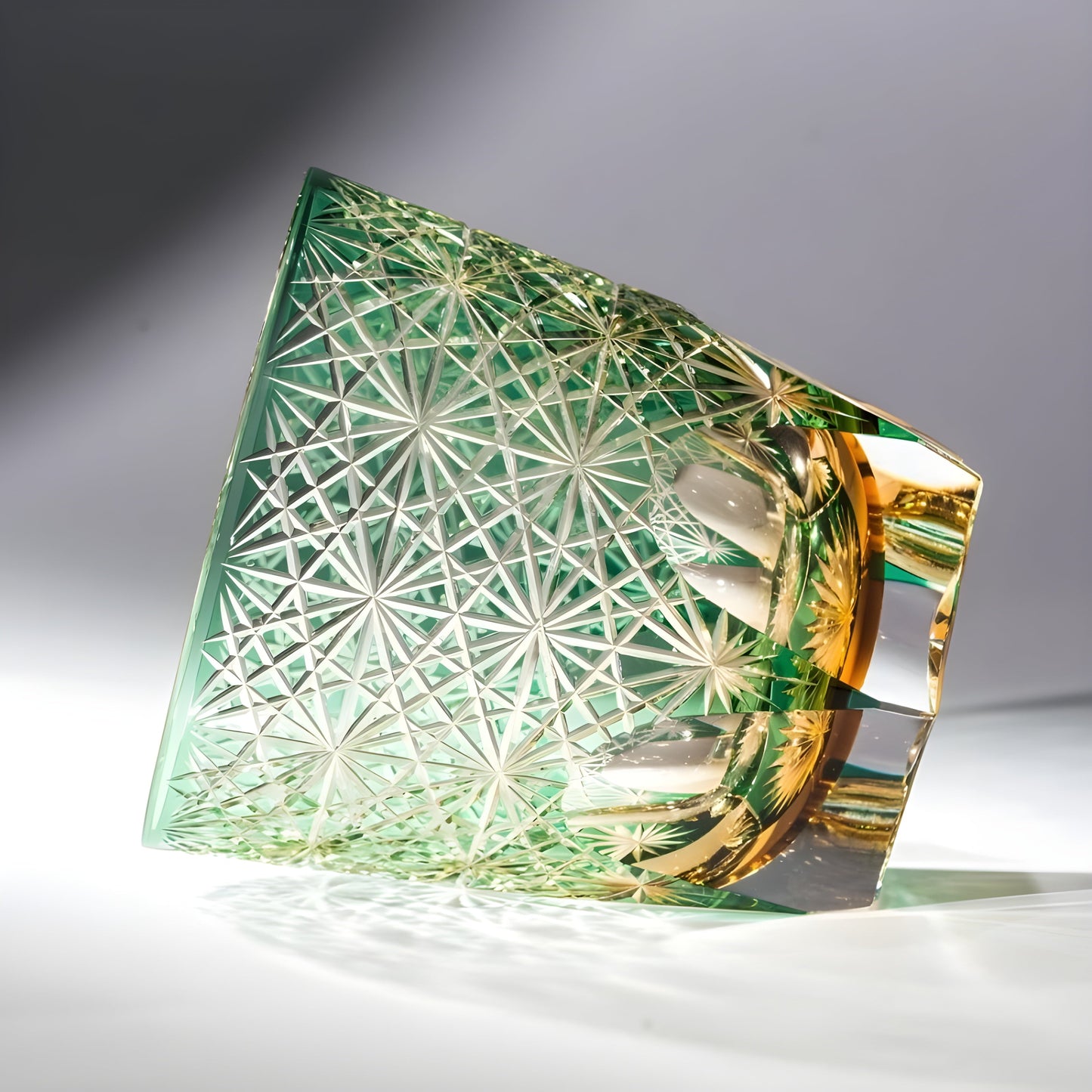 Bicchiere Edo Kiriko - Cristantemo Verde Smeraldo- Scatola in legno GuerraHome