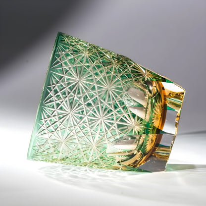 Bicchiere Edo Kiriko - Cristantemo Verde Smeraldo- Scatola in legno GuerraHome