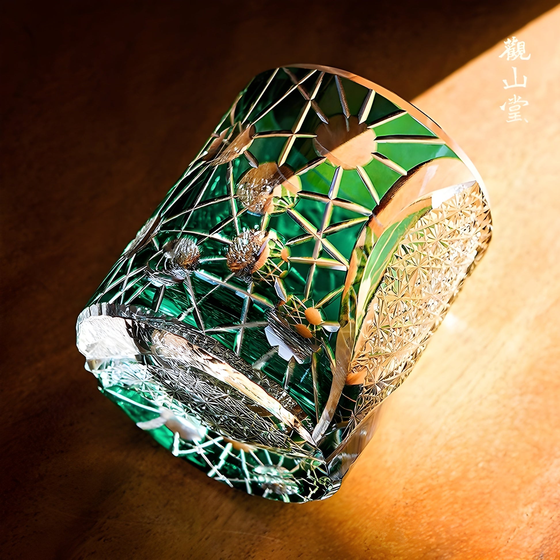 Bicchiere Edo Kiriko – “Giove” (Verde) – Scatola in legno GuerraHome