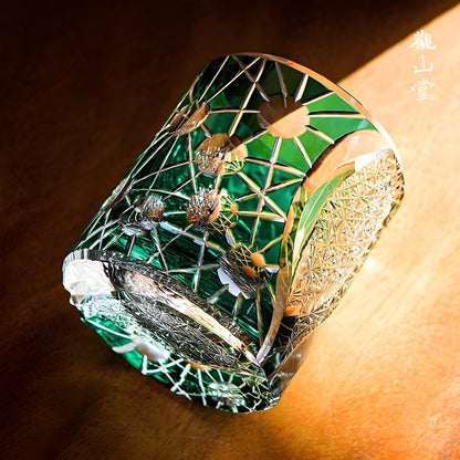 Bicchiere Edo Kiriko – “Giove” (Verde) – Scatola in legno GuerraHome