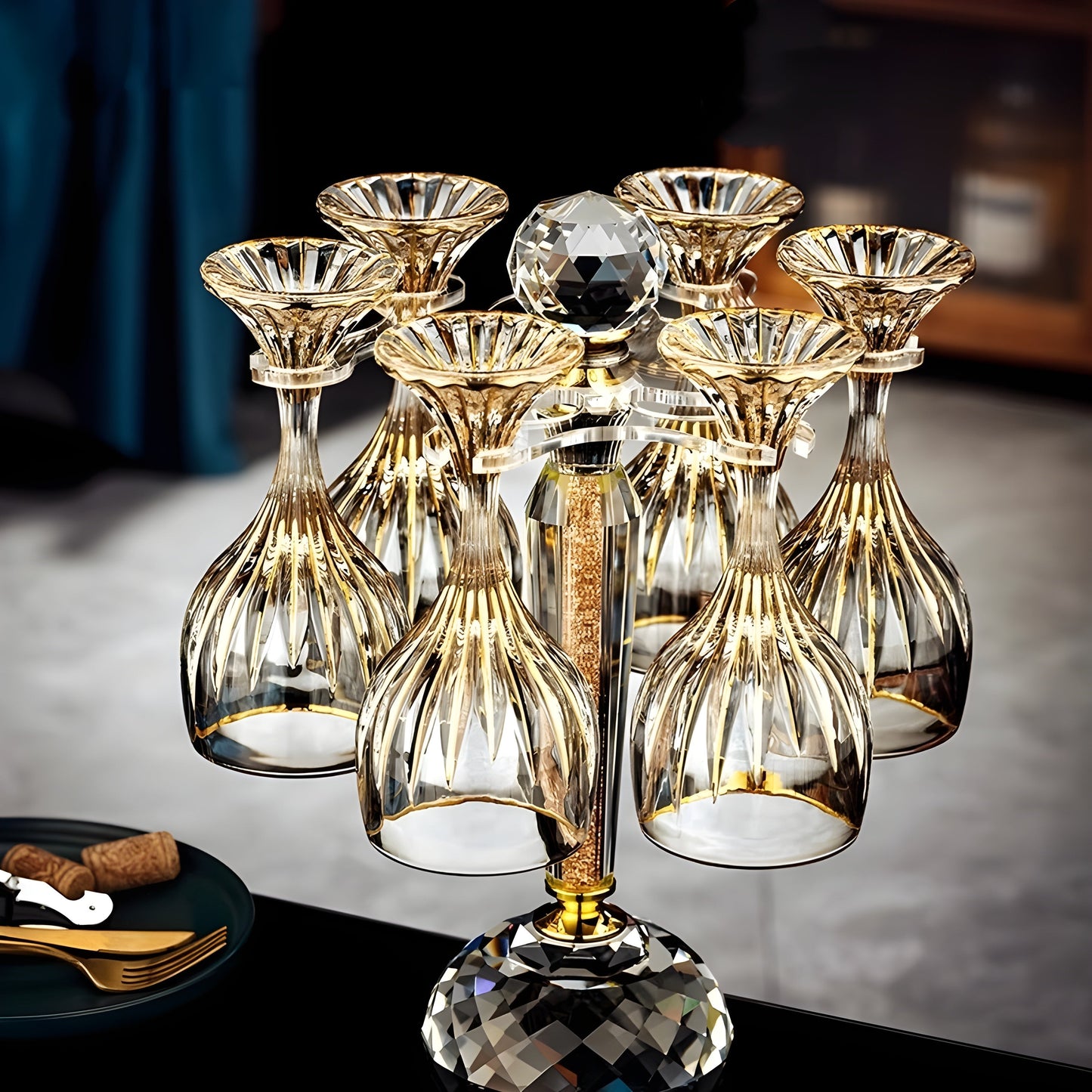 Set Decanter con Calici – “Pendolo Oro” – Design Moderno GuerraHome