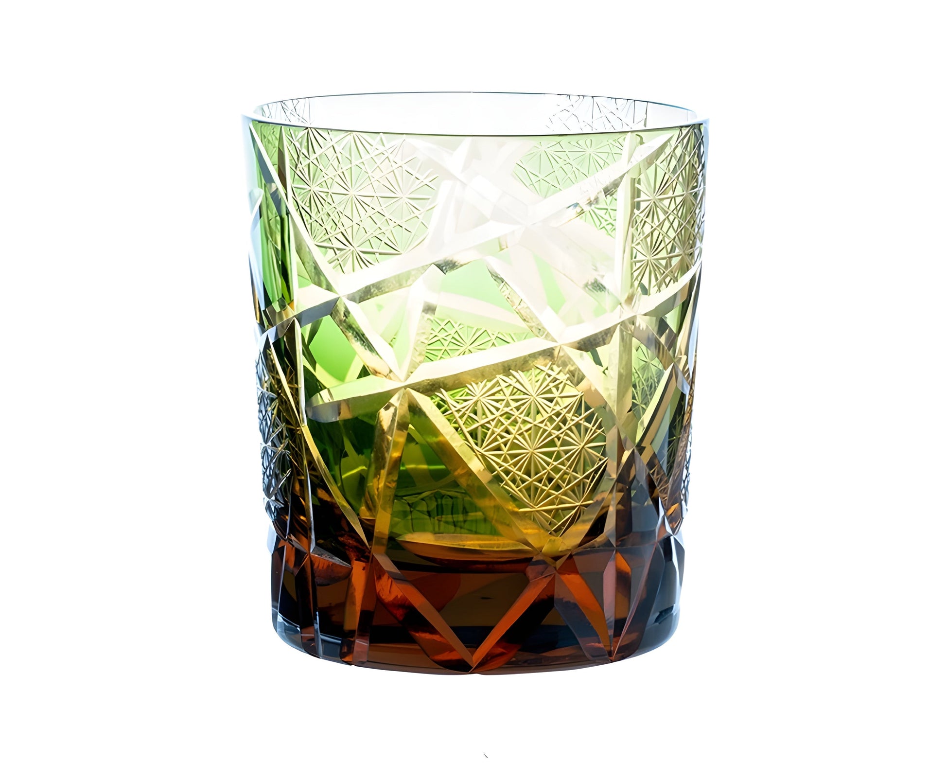 Bicchiere Edo Kiriko – ‘Fulmine Verde Ambra’ – Scatola in legno GuerraHome