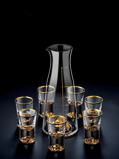 Set Bicchieri da Shot in Cristallo – Modello "Golden Mountain" 24K con Decanter 100 ml