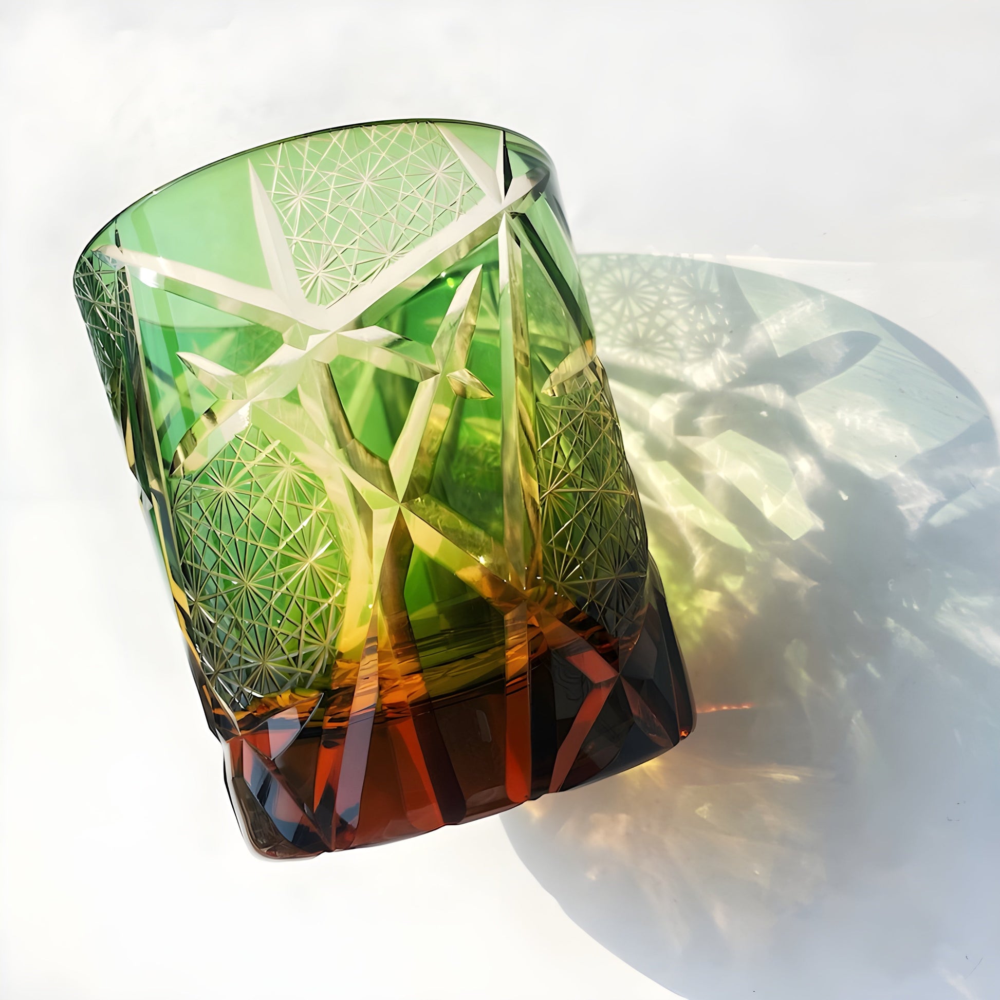 Japanese Royal Special Retro Wine Tumbler, Hand Cut, Flashing Lightning Design, Amber Whiskey Glass, High End Gift Box, Edo Kiri GuerraHome