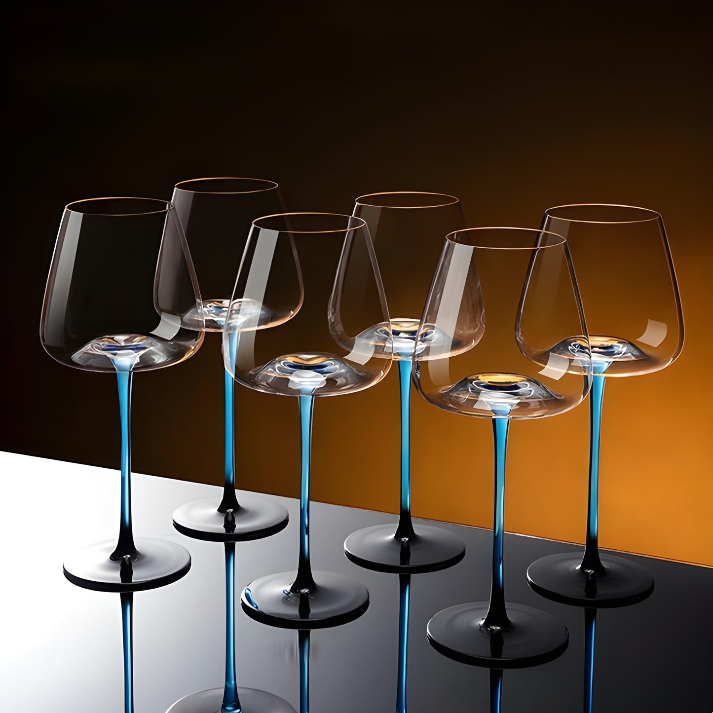 Set of Blue Glasses with Blue "Mountain" Decanter