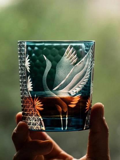 Bicchiere Edo Kiriko – Gru Inciso a Mano – Scatola in legno GuerraHome