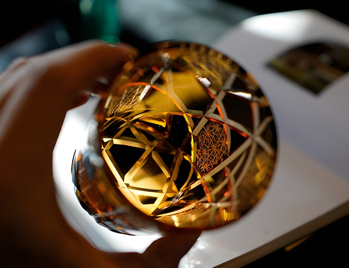 Japanese Royal Special Retro Wine Tumbler, Hand Cut, Flashing Lightning Design, Amber Whiskey Glass, High End Gift Box, Edo Kiri GuerraHome