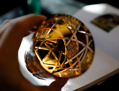 Japanese Royal Special Retro Wine Tumbler, Hand Cut, Flashing Lightning Design, Amber Whiskey Glass, High End Gift Box, Edo Kiri GuerraHome