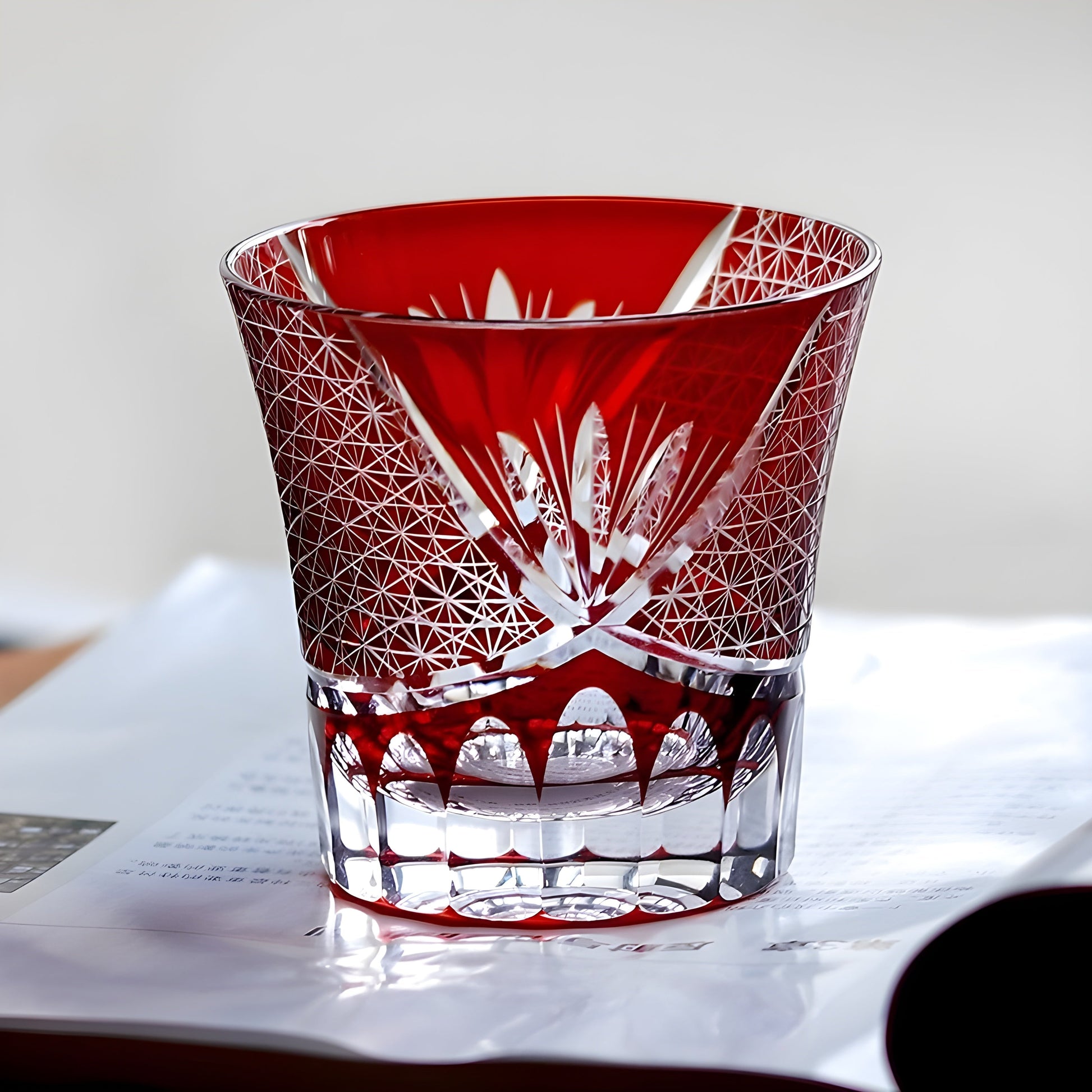 Bicchiere Edo Kiriko – 'Fiore Viola' – Scatola in legno GuerraHome