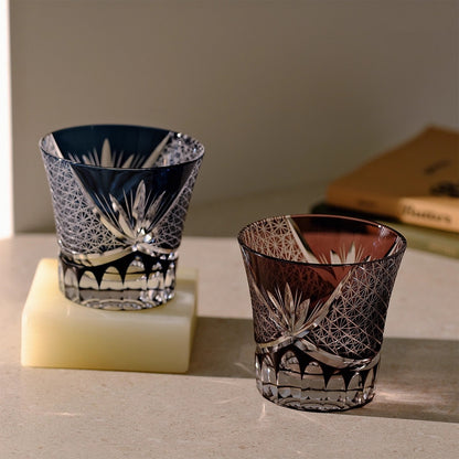 Bicchiere Edo Kiriko – 'Fiore Viola' – Scatola in legno GuerraHome