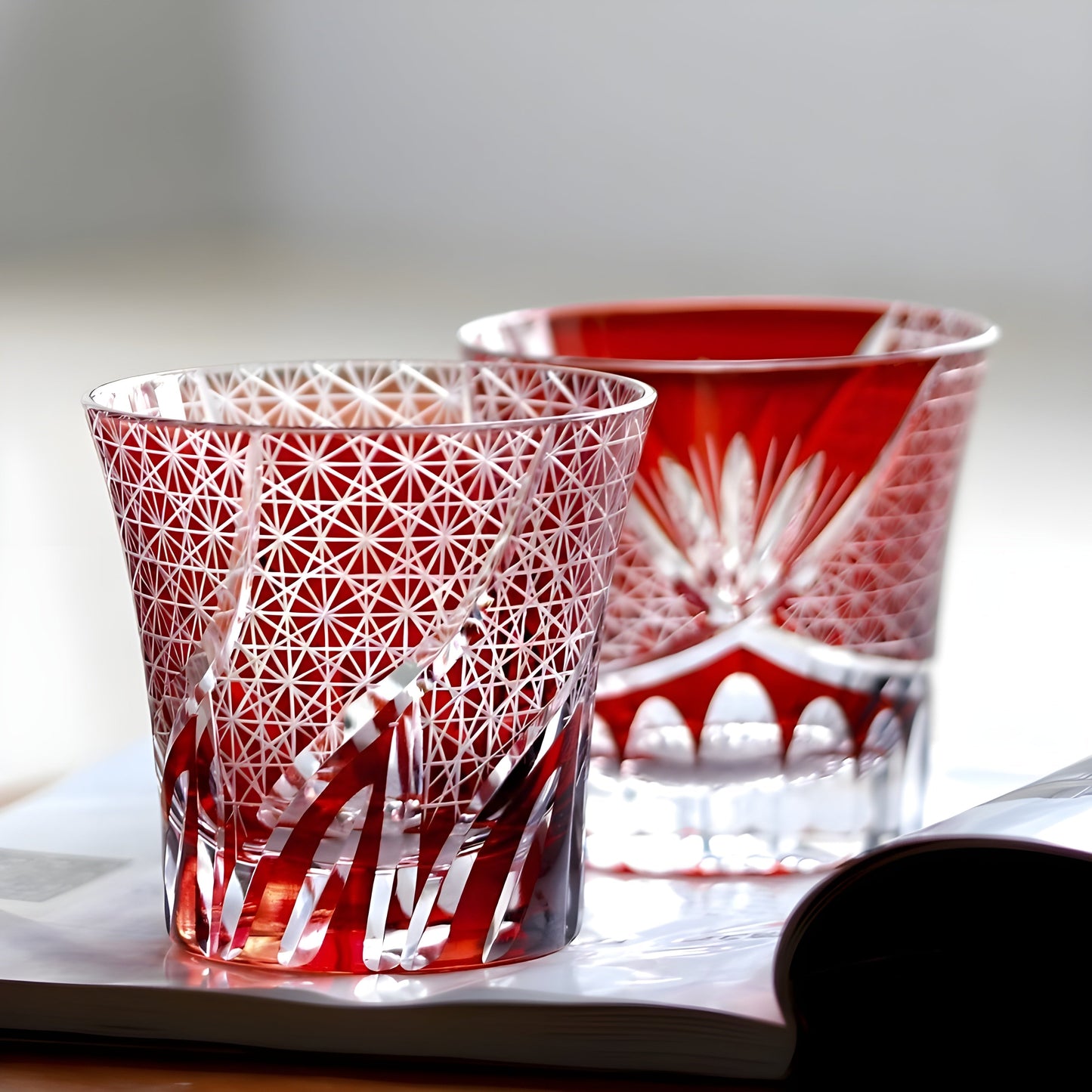 Bicchiere Edo Kiriko – 'Fiore Viola' – Scatola in legno GuerraHome