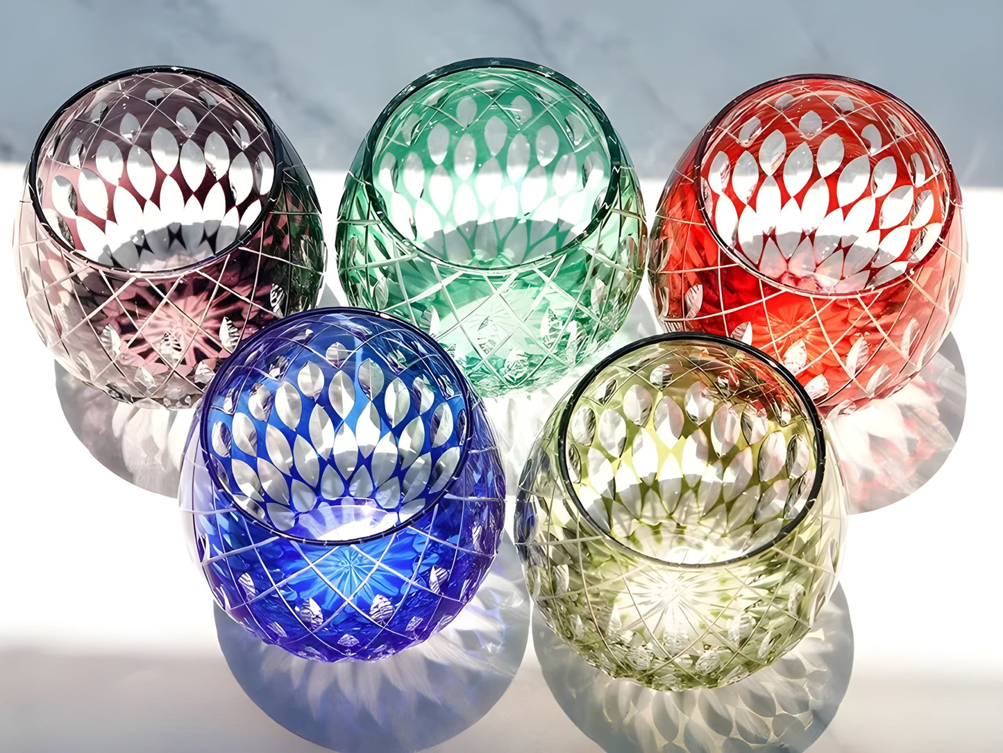 Japanese Style Edo Kiriko Crystal Wine Glass Hand Engraving Kaleidoscope Raindrop Whiskey Tumbler Collection Level Cups Gift Box GuerraHome