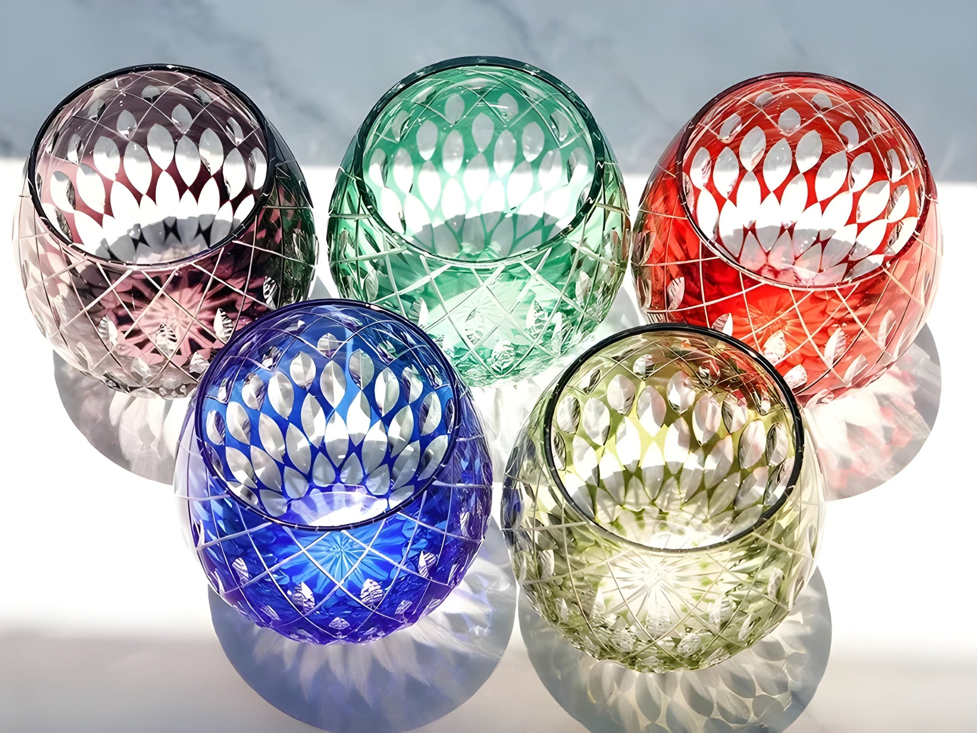 Japanese Style Edo Kiriko Crystal Wine Glass Hand Engraving Kaleidoscope Raindrop Whiskey Tumbler Collection Level Cups Gift Box GuerraHome