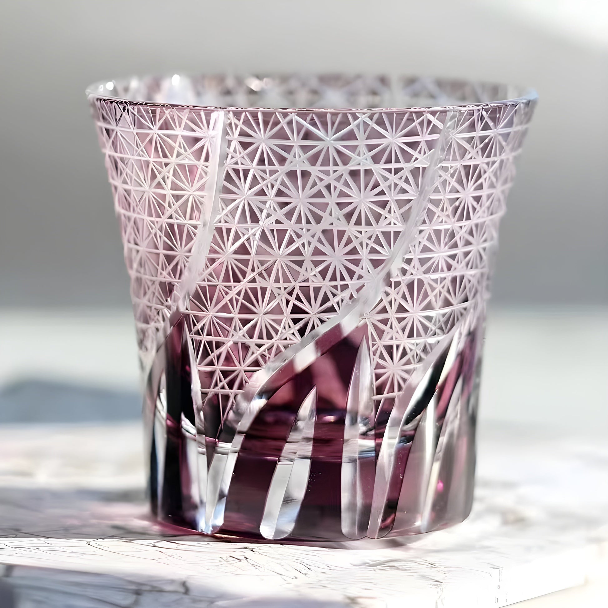 Bicchiere Edo Kiriko – 'Fiamma Viola' – Scatola in legno GuerraHome