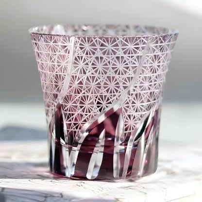 Bicchiere Edo Kiriko – 'Fiamma Viola' – Scatola in legno GuerraHome