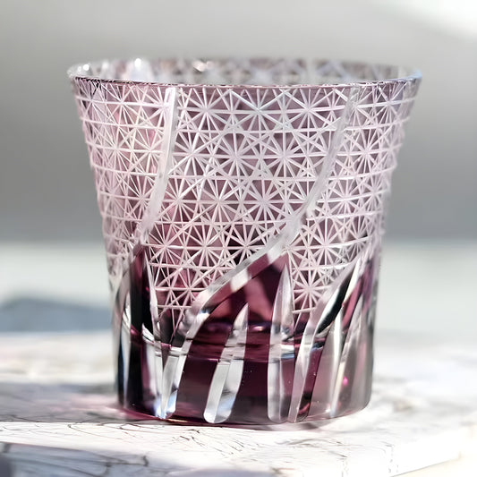 Bicchiere Edo Kiriko – 'Fiamma Viola' – Scatola in legno GuerraHome