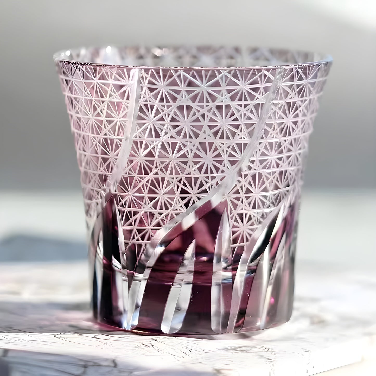 Bicchiere Edo Kiriko – 'Fiamma Viola' – Scatola in legno GuerraHome