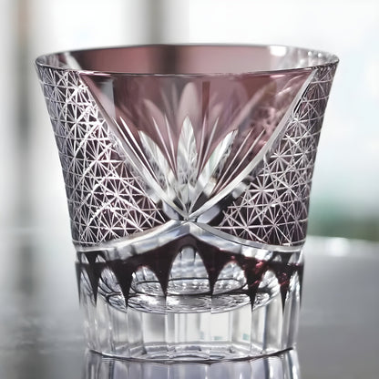 Bicchiere Edo Kiriko – 'Fiore Viola' – Scatola in legno GuerraHome