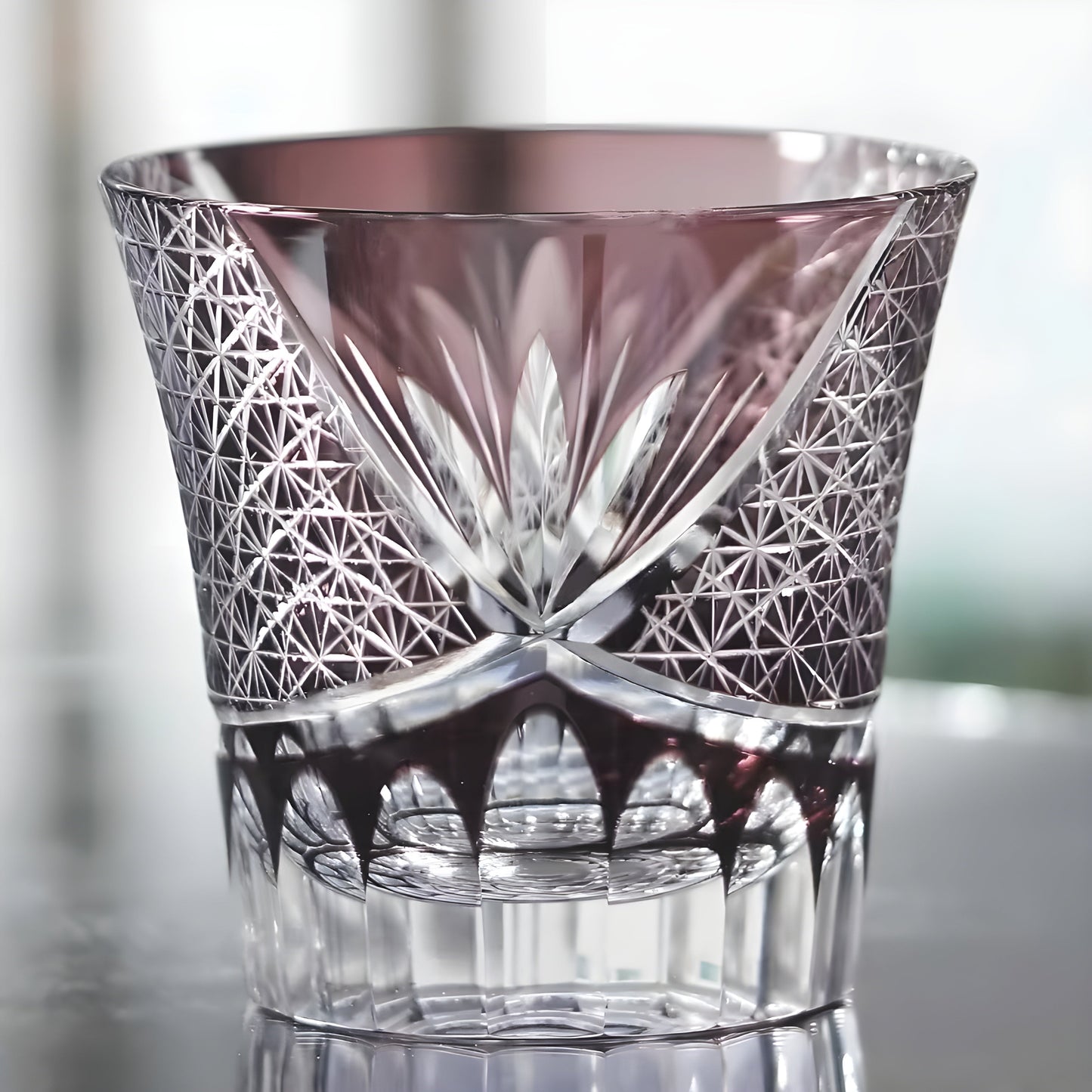 Bicchiere Edo Kiriko – 'Fiore Viola' – Scatola in legno GuerraHome