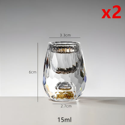 Bicchieri da Shot in Cristallo – Modello 'Diamante' (Versione Oro o Turchese) con Decanter