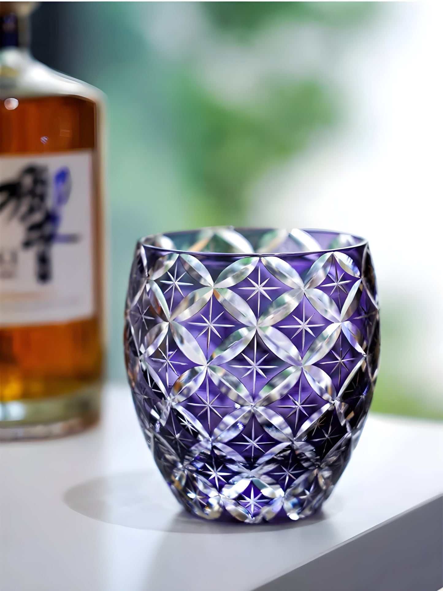 Bicchiere Edo Kiriko – 'Shippo' Viola- con Scatola in Legno GuerraHome