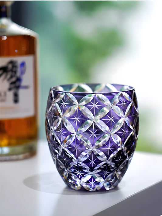 Bicchiere Edo Kiriko – 'Shippo' Viola- con Scatola in Legno GuerraHome