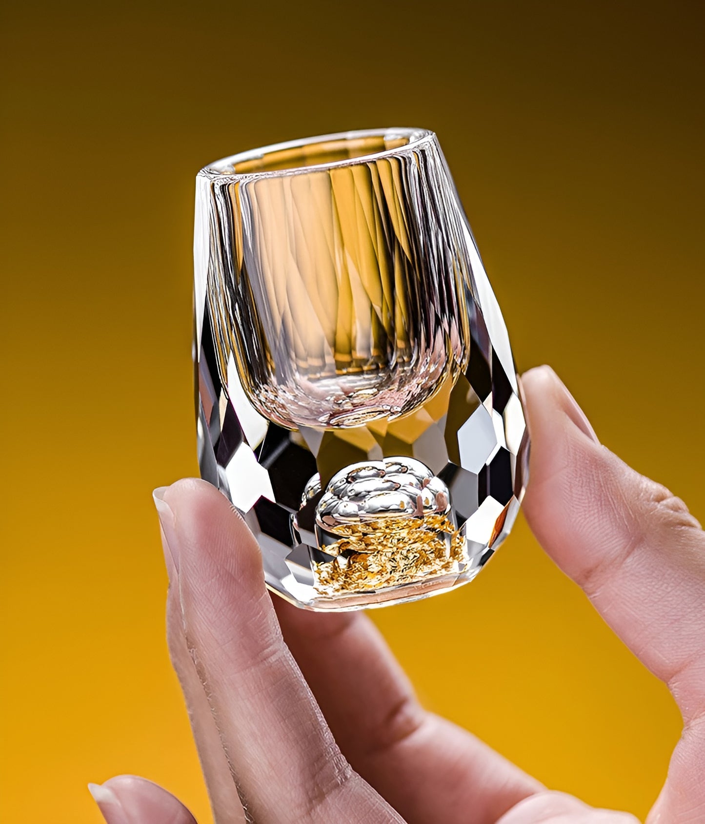 Bicchieri da Shot in Cristallo – Modello 'Diamante' (Versione Oro o Turchese) con Decanter