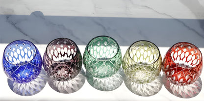 Japanese Style Edo Kiriko Crystal Wine Glass Hand Engraving Kaleidoscope Raindrop Whiskey Tumbler Collection Level Cups Gift Box GuerraHome