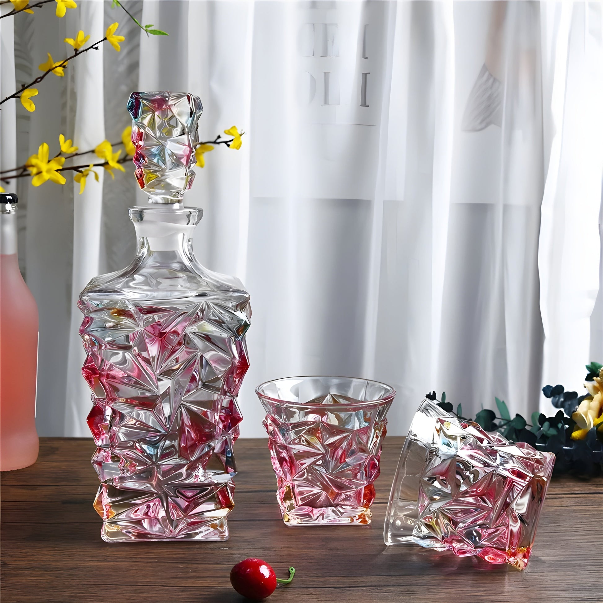 Set Bicchieri e Decanter in Cristallo 'Aurora Boreale' – Collezione Murano | Decanter e Bicchieri Neon | Design Ispirato a Zecchin GuerraHome