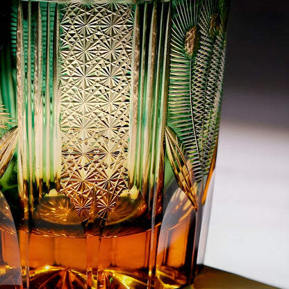 Bicchiere Edo Kiriko - Kagami Design “Pavone Smeraldo” –  Scatola in Legno GuerraHome