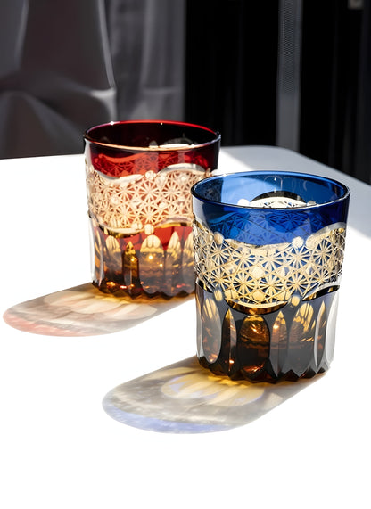 Bicchiere Edo Kiriko – 'Prisma Zaffiro' – Scatola in Legno GuerraHome