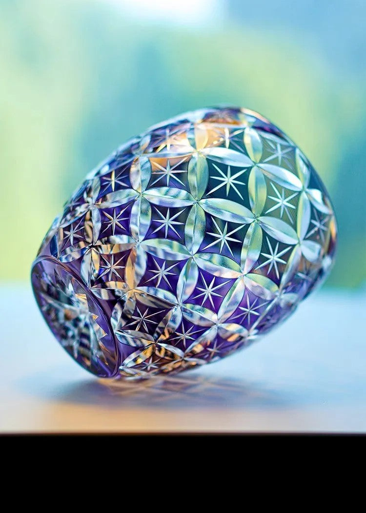 Bicchiere Edo Kiriko – 'Shippo' Viola- con Scatola in Legno GuerraHome