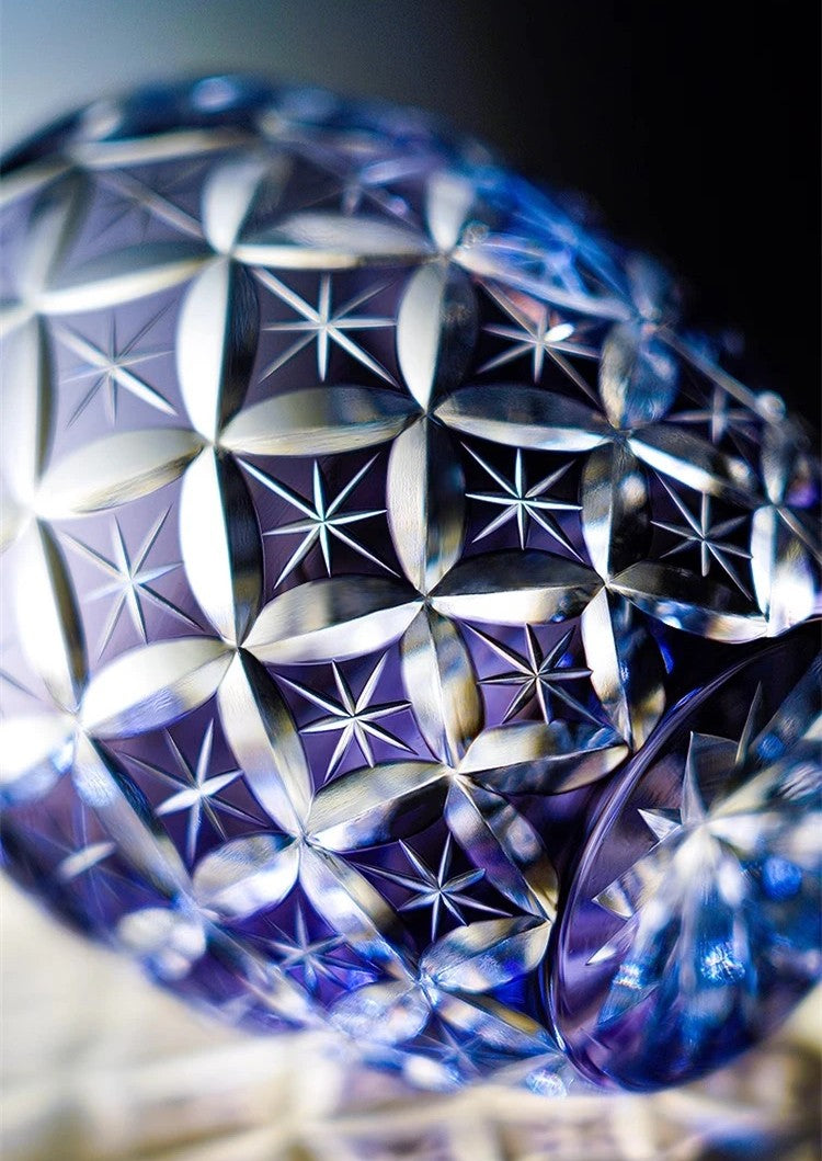 Bicchiere Edo Kiriko – 'Shippo' Viola- con Scatola in Legno GuerraHome