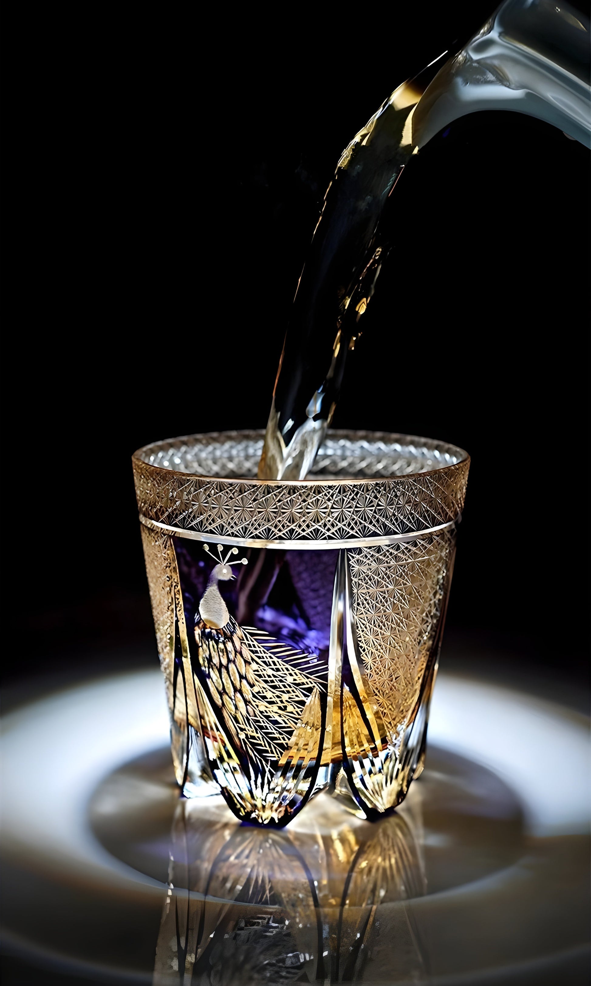 Bicchiere Edo Kiriko – ‘Pavone Viola’ – Scatola in legno GuerraHome