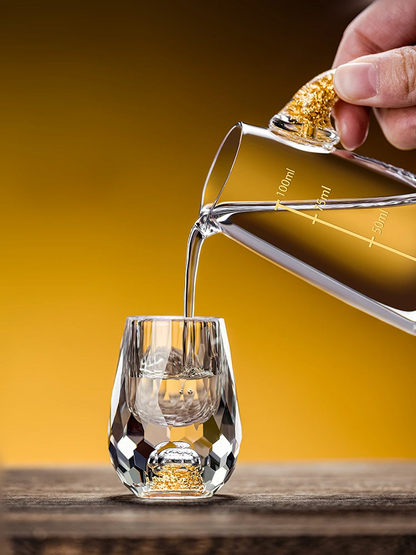 Bicchieri da Shot in Cristallo – Modello 'Diamante' (Versione Oro o Turchese) con Decanter