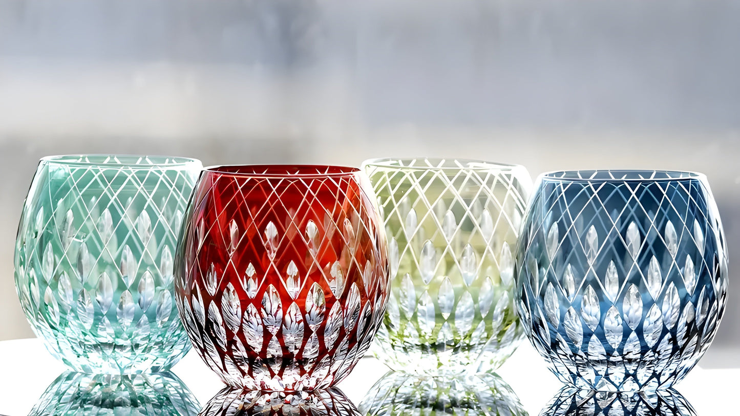 Japanese Style Edo Kiriko Crystal Wine Glass Hand Engraving Kaleidoscope Raindrop Whiskey Tumbler Collection Level Cups Gift Box GuerraHome