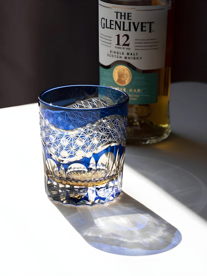 Bicchiere Edo Kiriko – 'Prisma Zaffiro' – Scatola in Legno GuerraHome