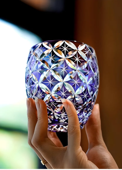 Bicchiere Edo Kiriko – 'Shippo' Viola- con Scatola in Legno GuerraHome