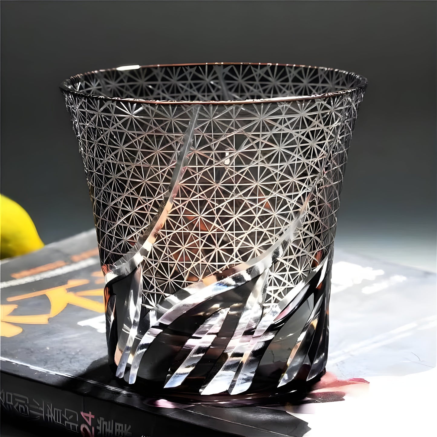 Bicchiere Edo Kiriko – 'Fiamma Viola' – Scatola in legno GuerraHome