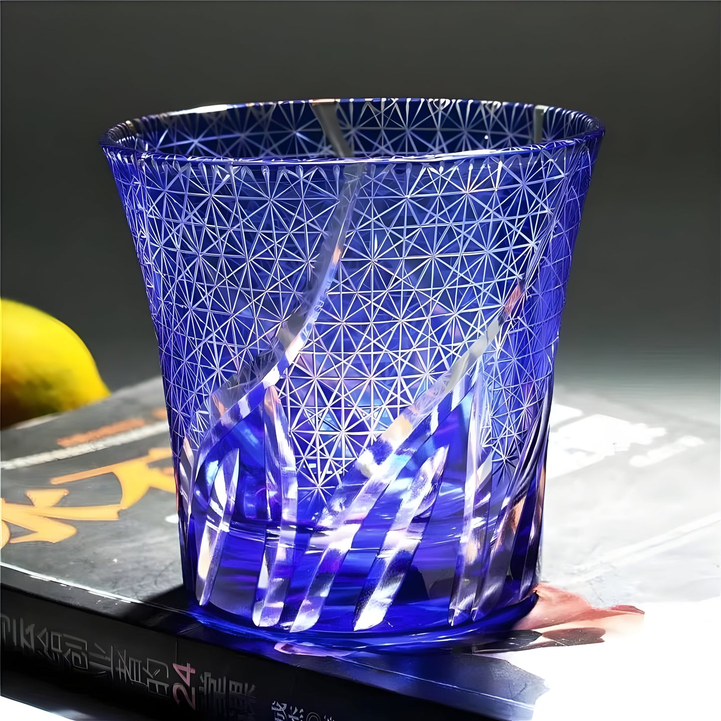 Bicchiere Edo Kiriko – 'Fiamma Viola' – Scatola in legno GuerraHome