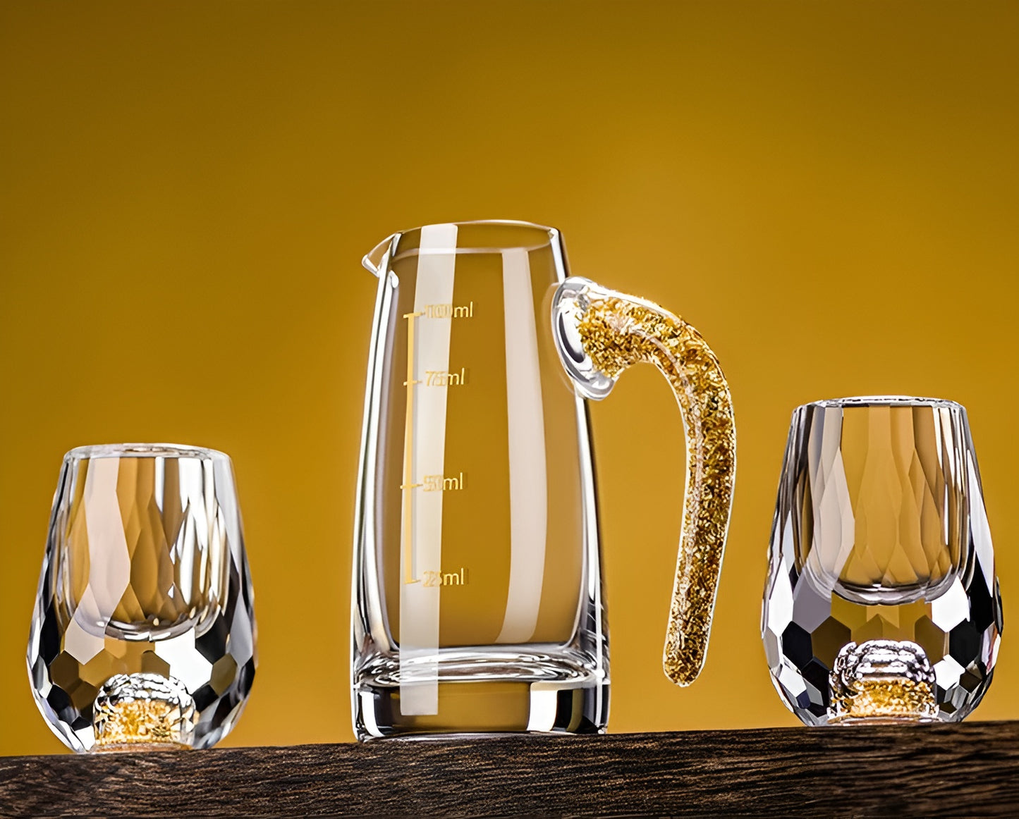 Bicchieri da Shot in Cristallo – Modello 'Foglia D'oro' 24K con Decanter