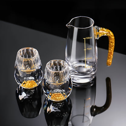 Bicchieri da Shot in Cristallo – Modello 'Foglia D'oro' 24K con Decanter