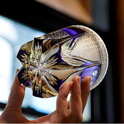 Bicchiere Edo Kiriko – ‘Pavone Viola’ – Scatola in legno GuerraHome