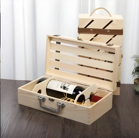 Cassetta in legno naturale per bottiglia di vino con dettagli artigianali GuerraHome