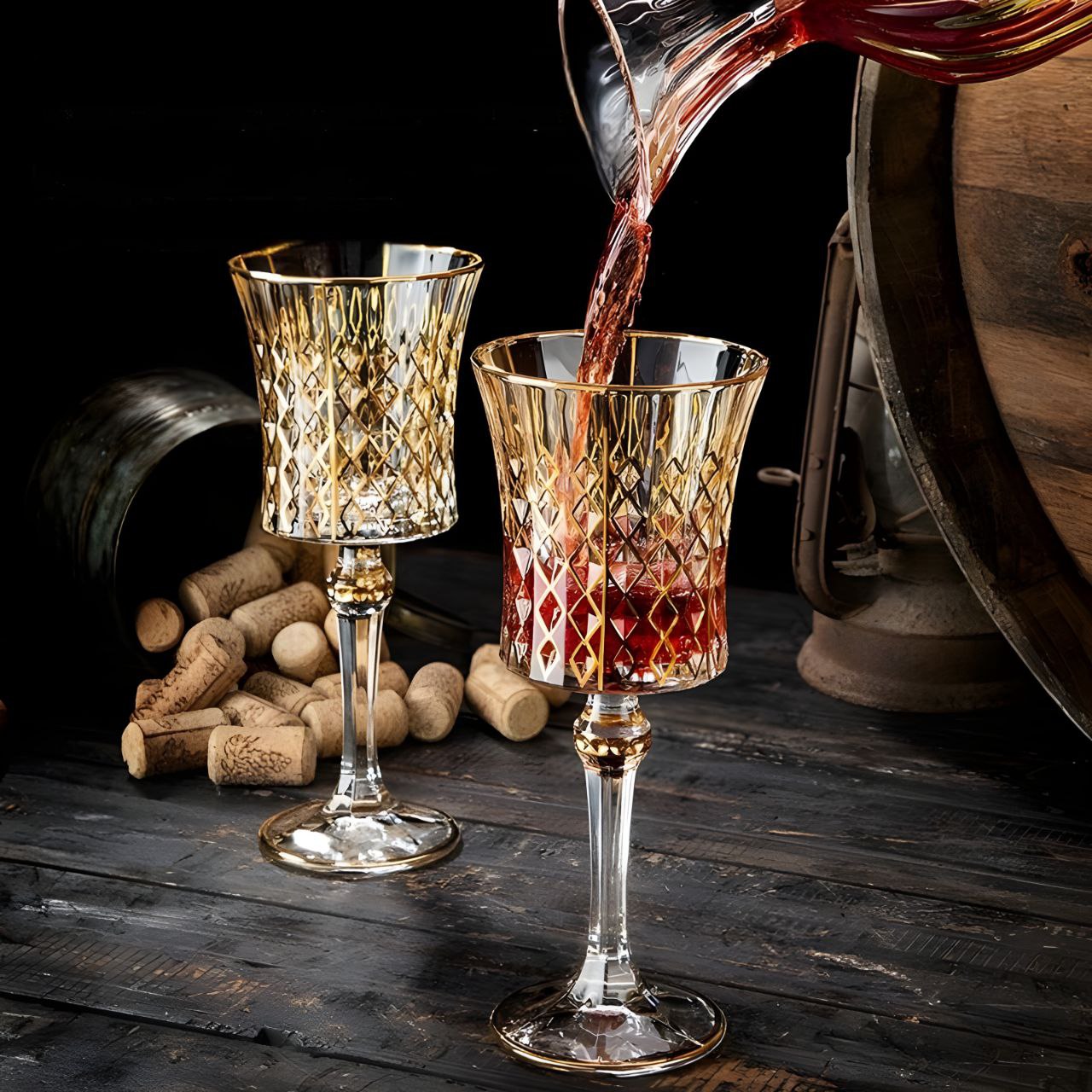 Set di Calici con Decanter 'Golden' In Cristallo GuerraHome