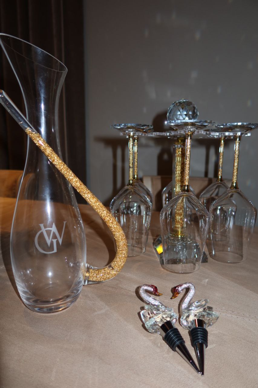 Set Di Calici con Decanter 'Elegant' Oro 24k