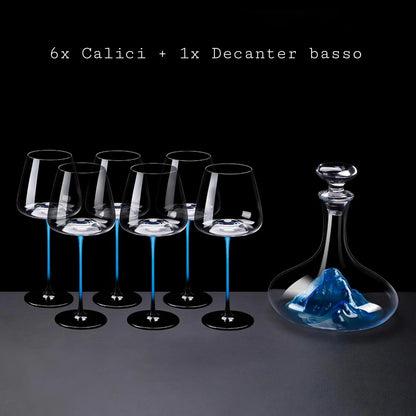 Set of Blue Glasses with Blue "Mountain" Decanter
