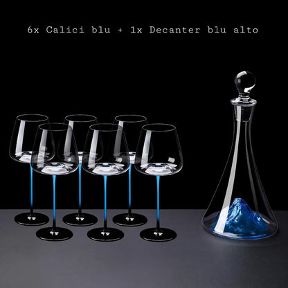 Set of Blue Glasses with Blue "Mountain" Decanter