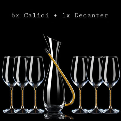 Set Di Calici con Decanter 'Elegant' Oro 24k