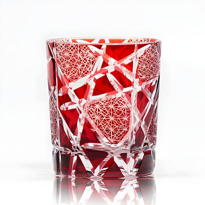 Japanese Royal Special Retro Wine Tumbler, Hand Cut, Flashing Lightning Design, Amber Whiskey Glass, High End Gift Box, Edo Kiri GuerraHome